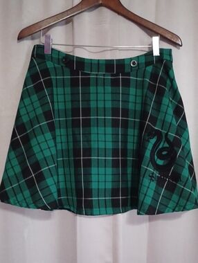 Hot Topic Harry Potter Slytherin Green Plaid High Rise Flared Mini Skater Skirt